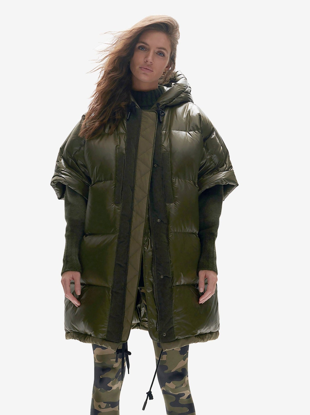 Long Down Vest Olive - Main Image