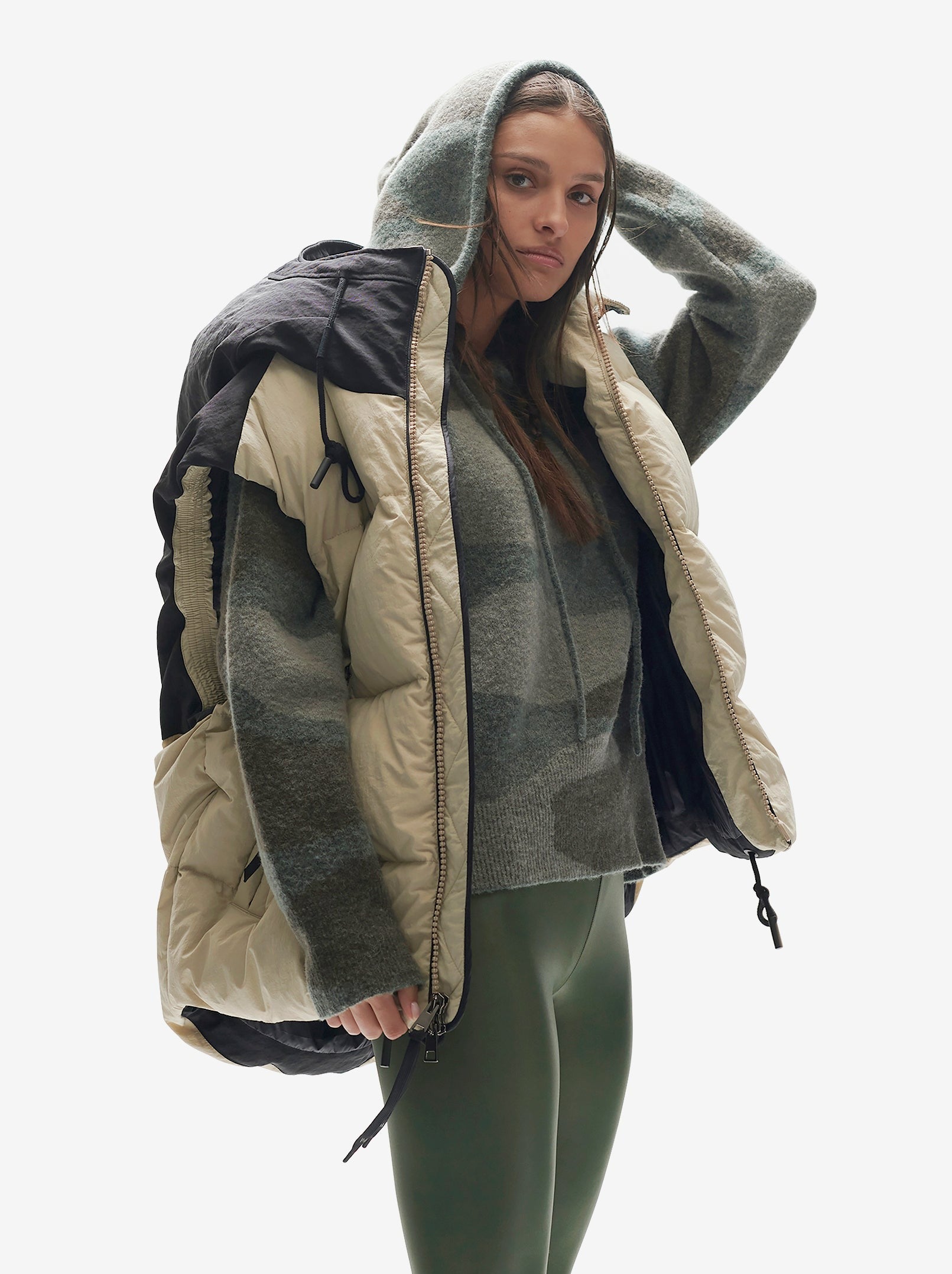 Woman HOODED DOWN VEST - Canvas - open