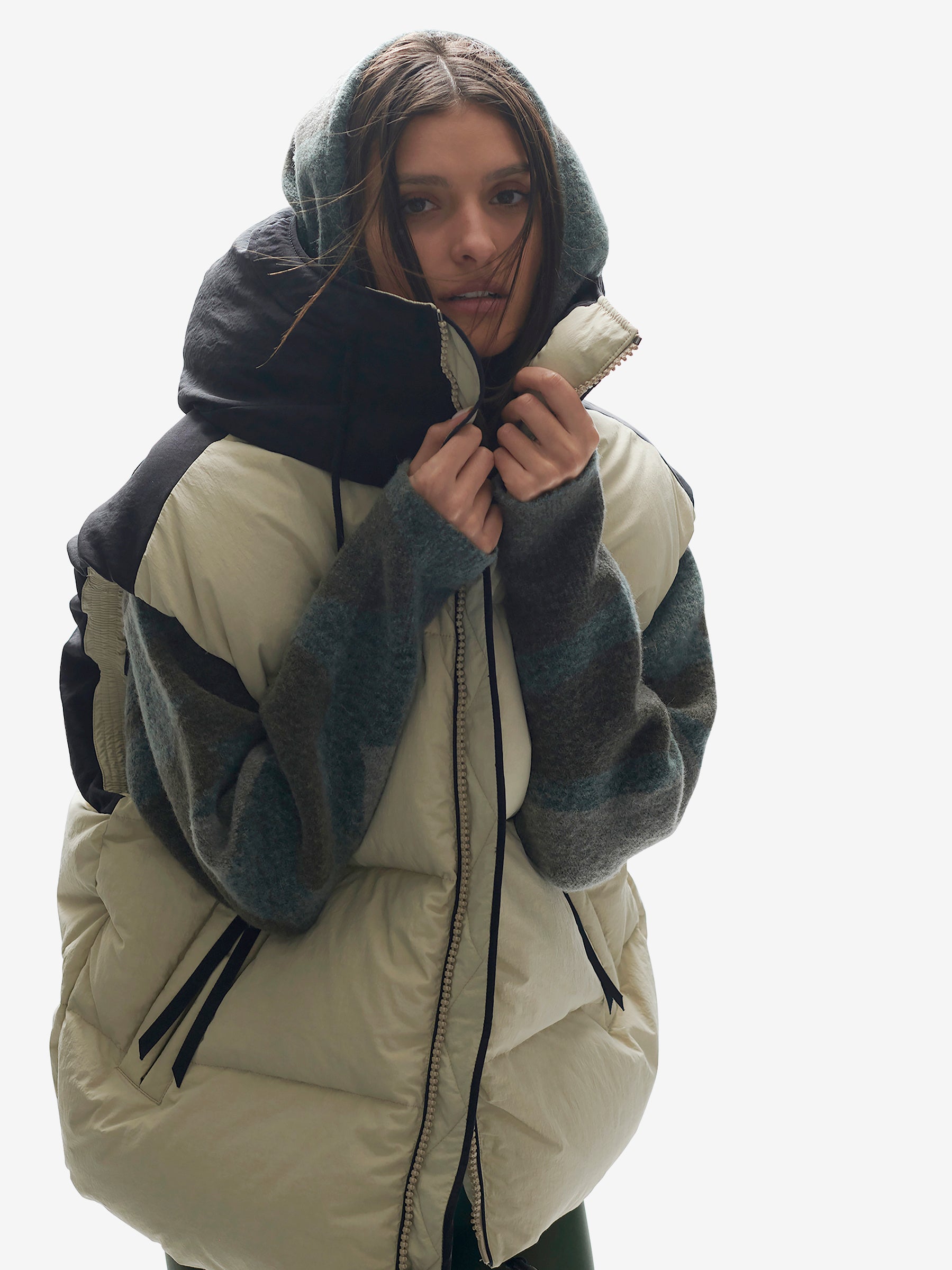 Woman HOODED DOWN VEST - Canvas - front