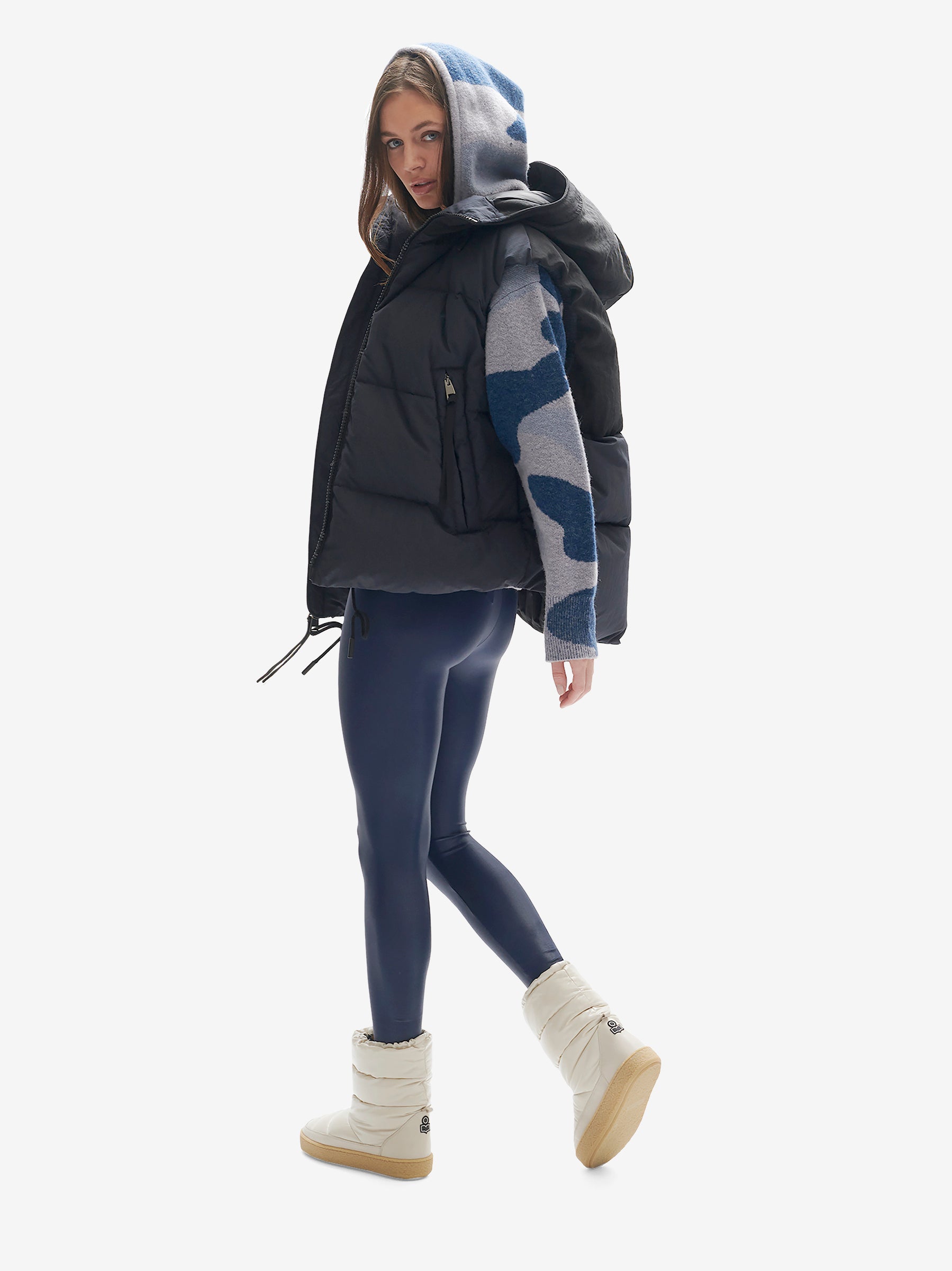 Woman HOODED DOWN VEST - Navy - back