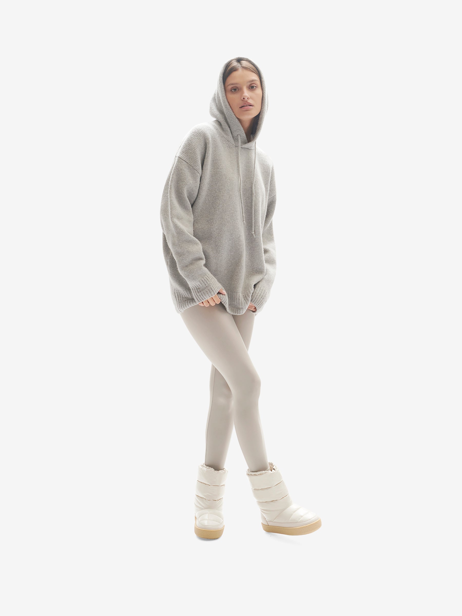 Woman WOOL KNIT HOODIE - Heather Gray - front