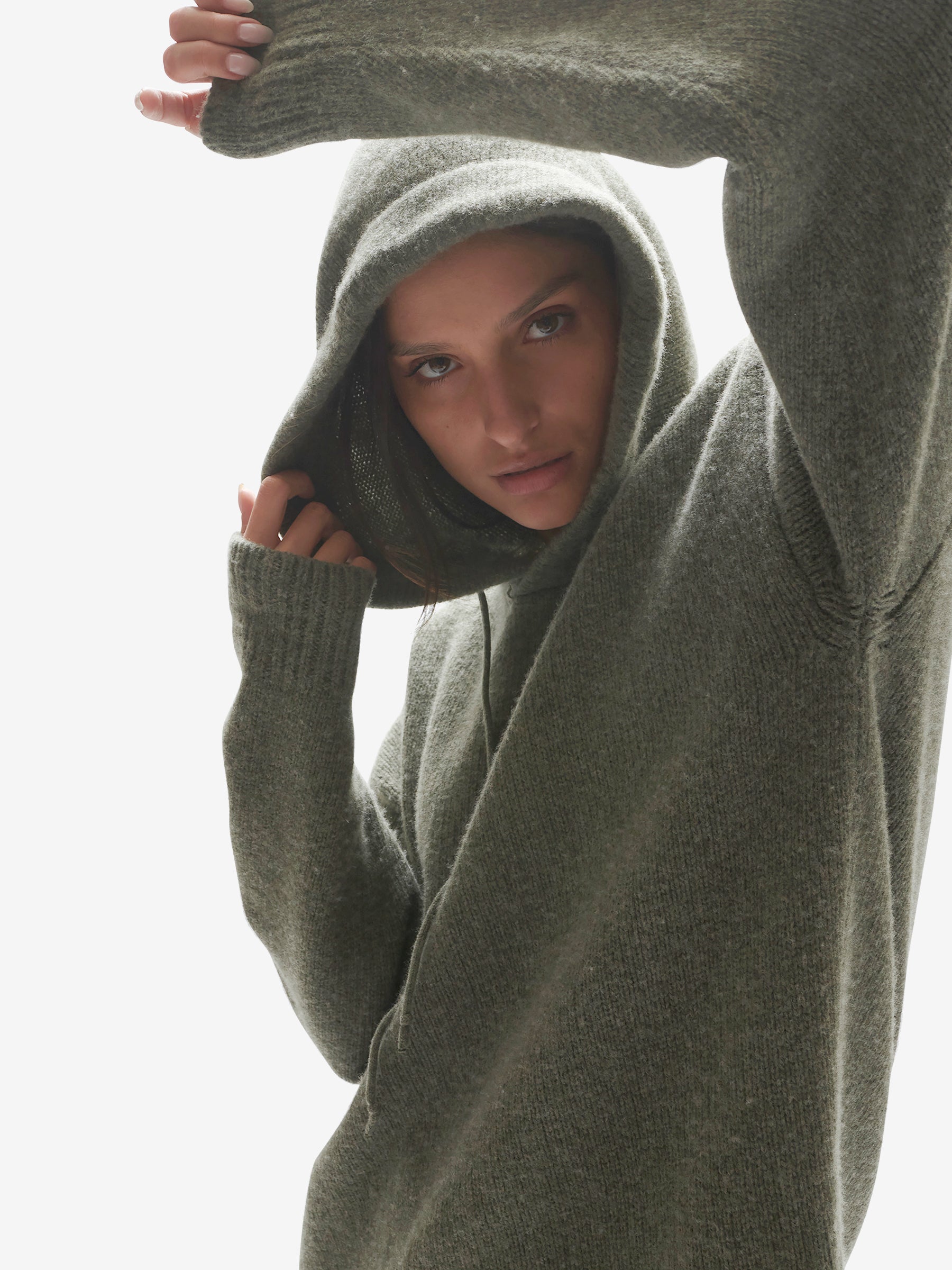 WOOL KNIT HOODIE - Stone Green - front