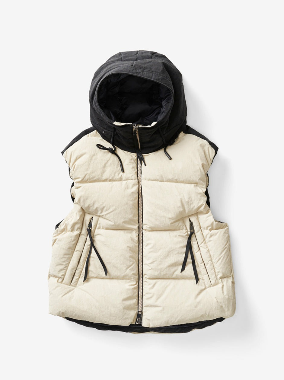 Woman HOODED DOWN VEST - Canvas - flat lay - front