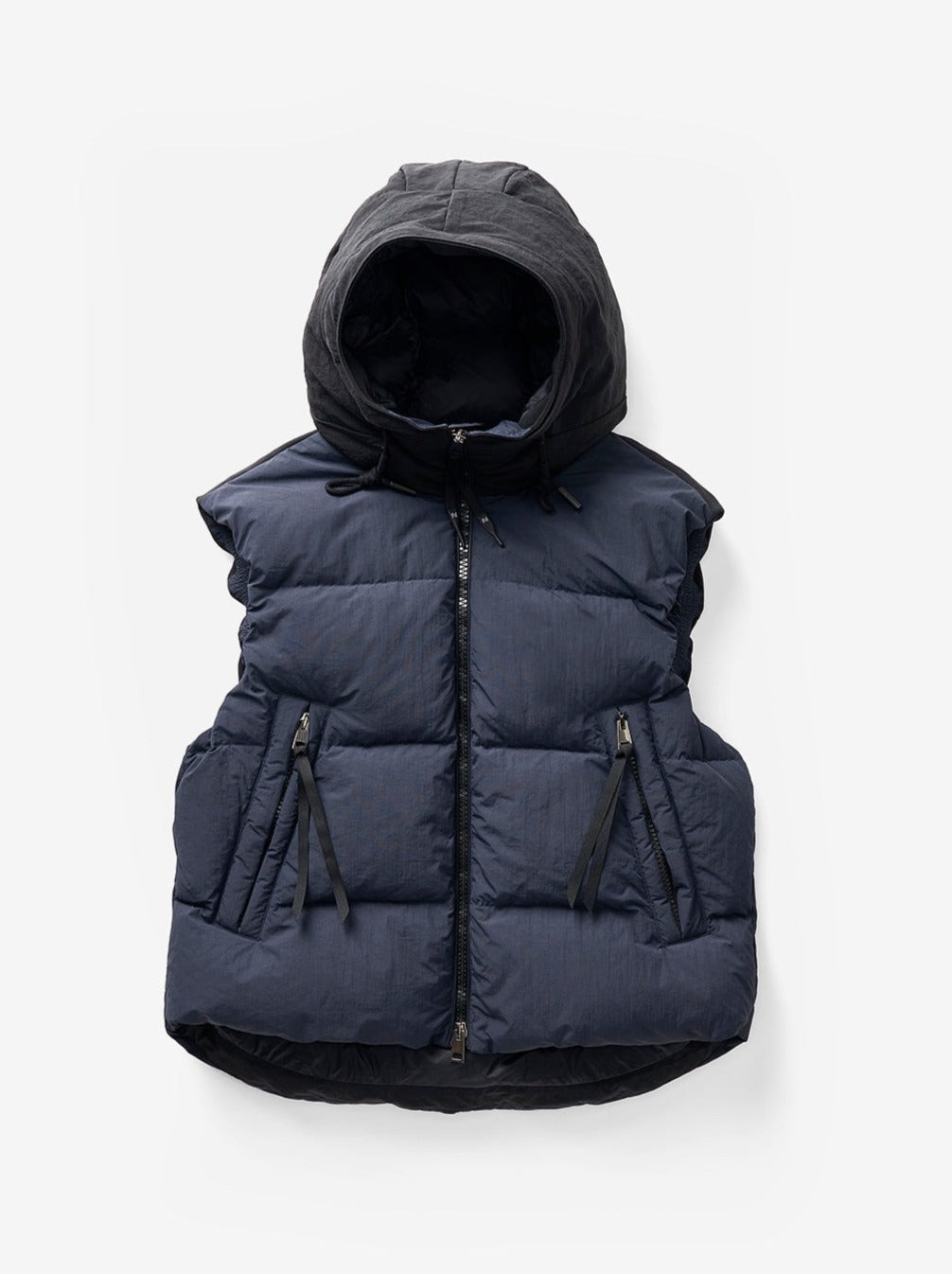 Man HOODED DOWN VEST - Navy - flat lay - front