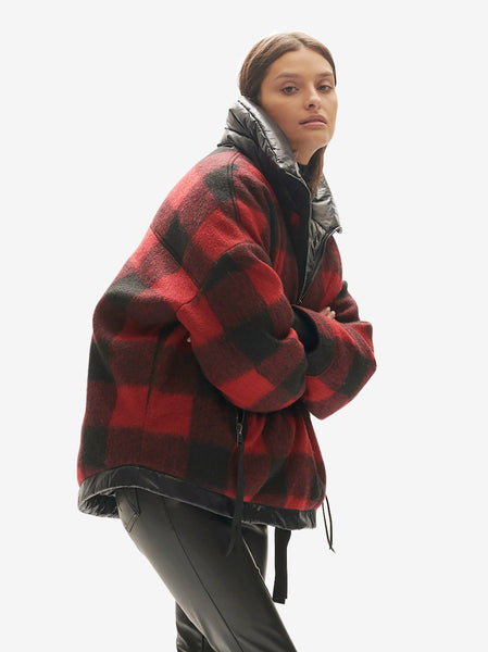 トップス Y-3 M CH3 WOOL FLANNEL HALF-ZIP TOP SHADOW PLAID ZIP UP FLANNEL