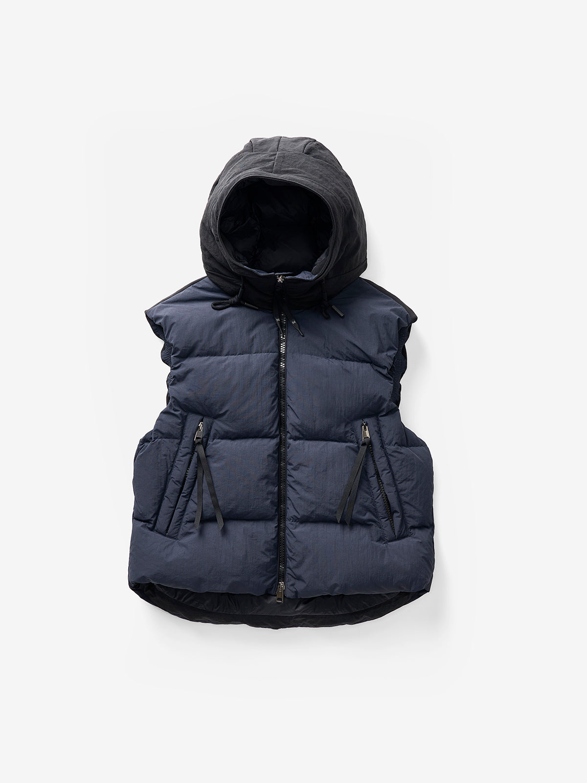 Woman HOODED DOWN VEST - Navy - flat lay - front