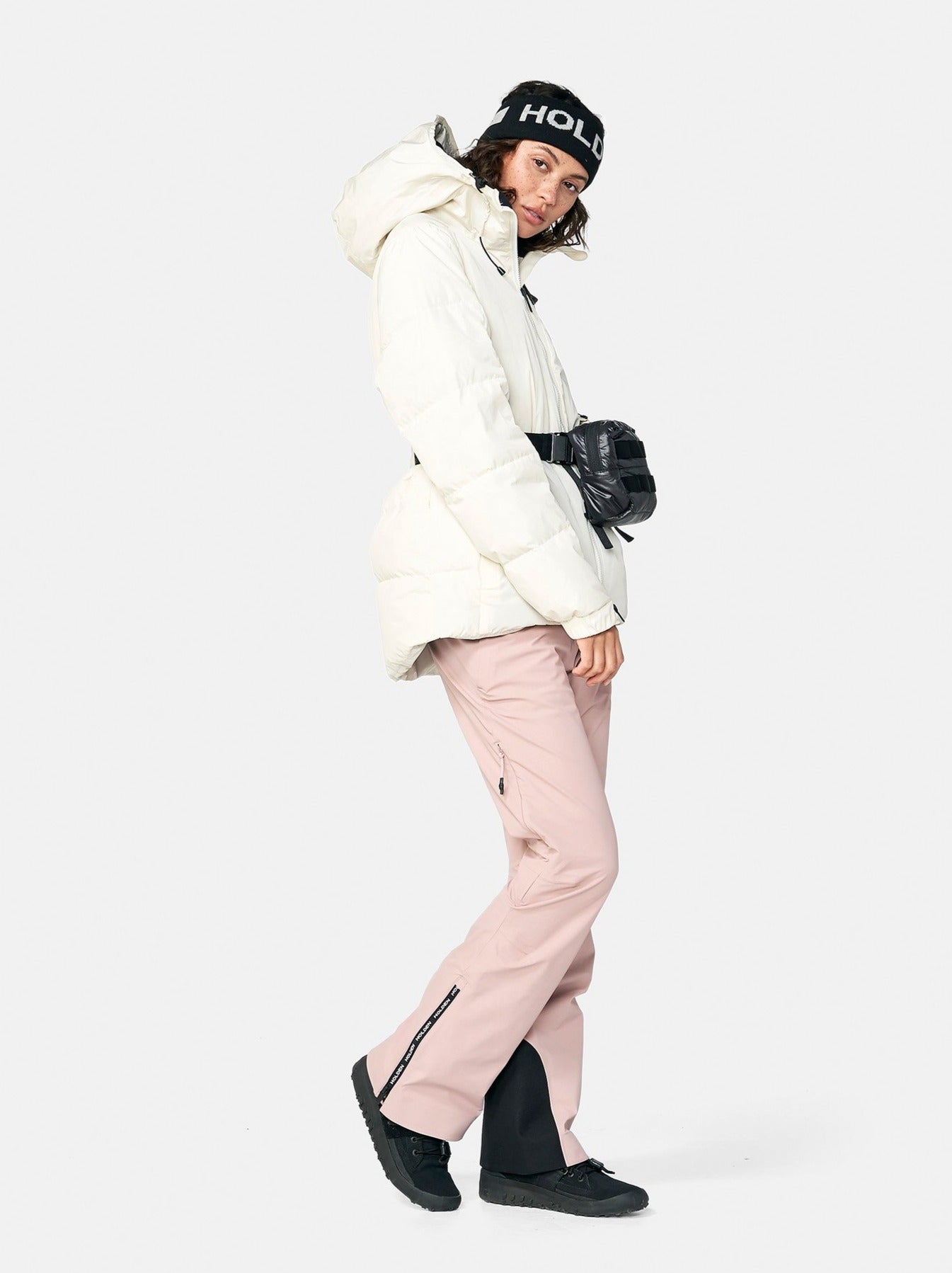 Belted Down Jacket - Pearl - side