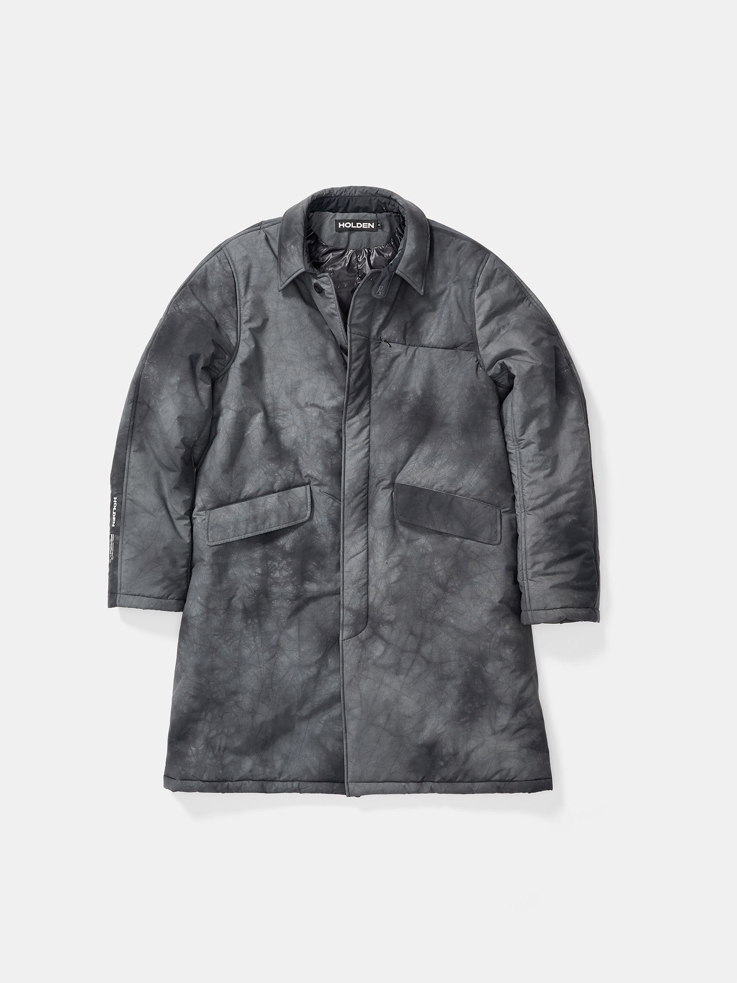 Man Insulated Trench Coat - Navy Wave Dye - flat lay