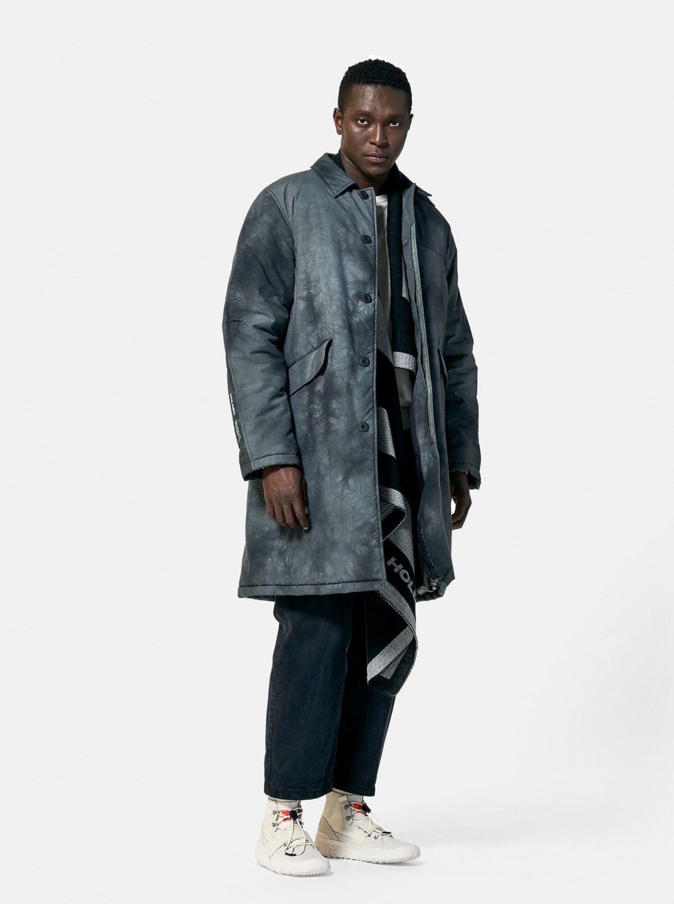 Man Insulated Trench Coat - Navy Wave Dye