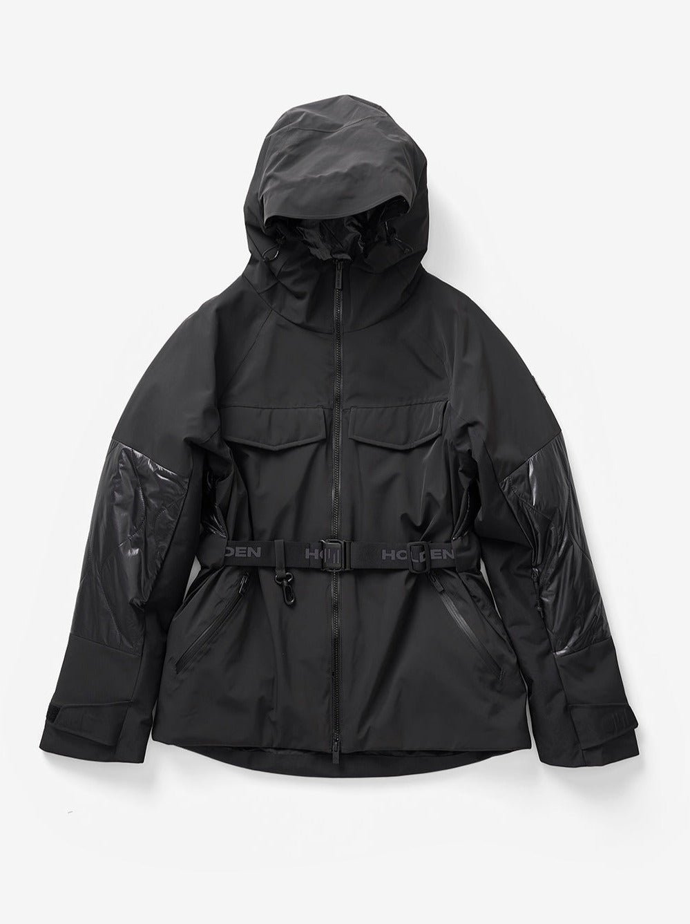 Women's Belted Parka - Black - flat lay - front