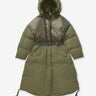 Woman LONG DOWN PUFFER - Stone Green - flat lay with belt