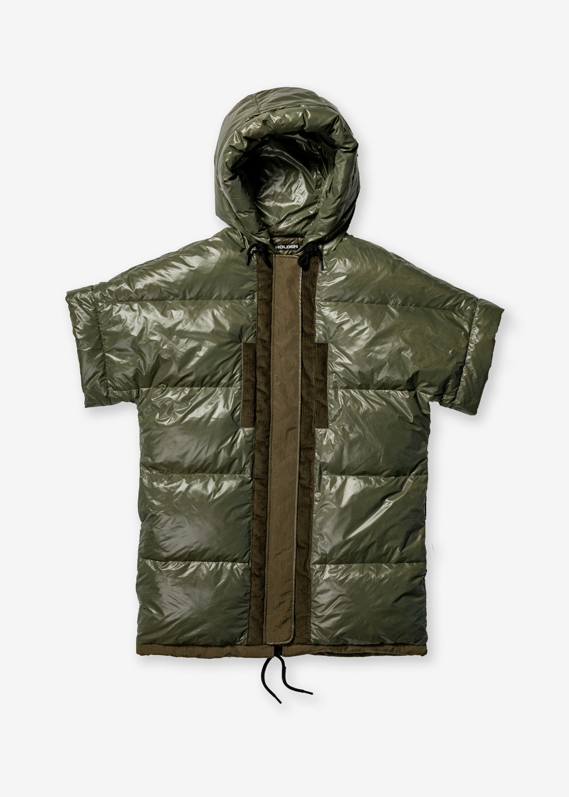 Woman LONG DOWN VEST - Olive - flat lay - front