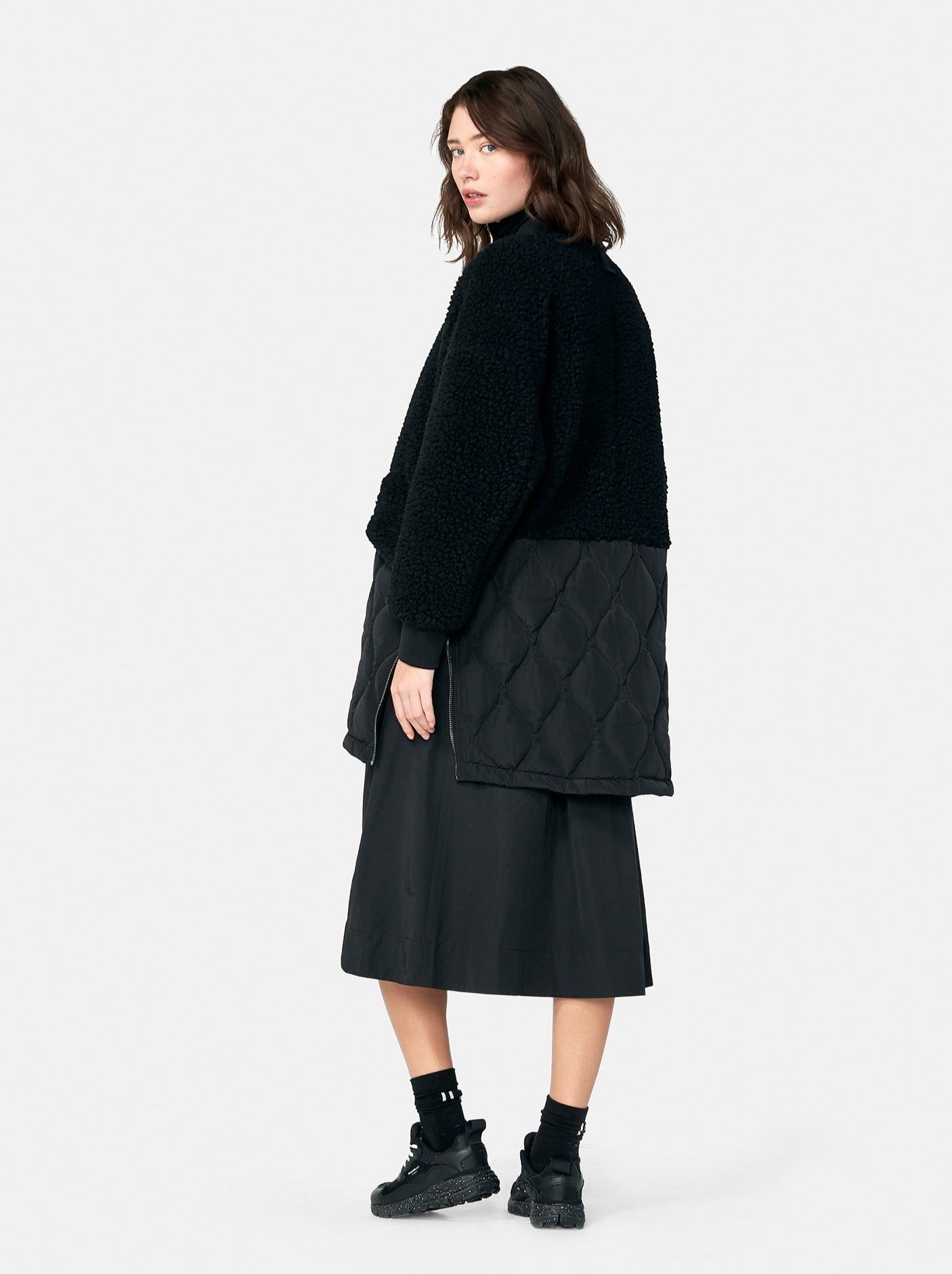 Woman Long Wool Bomber - Black - back